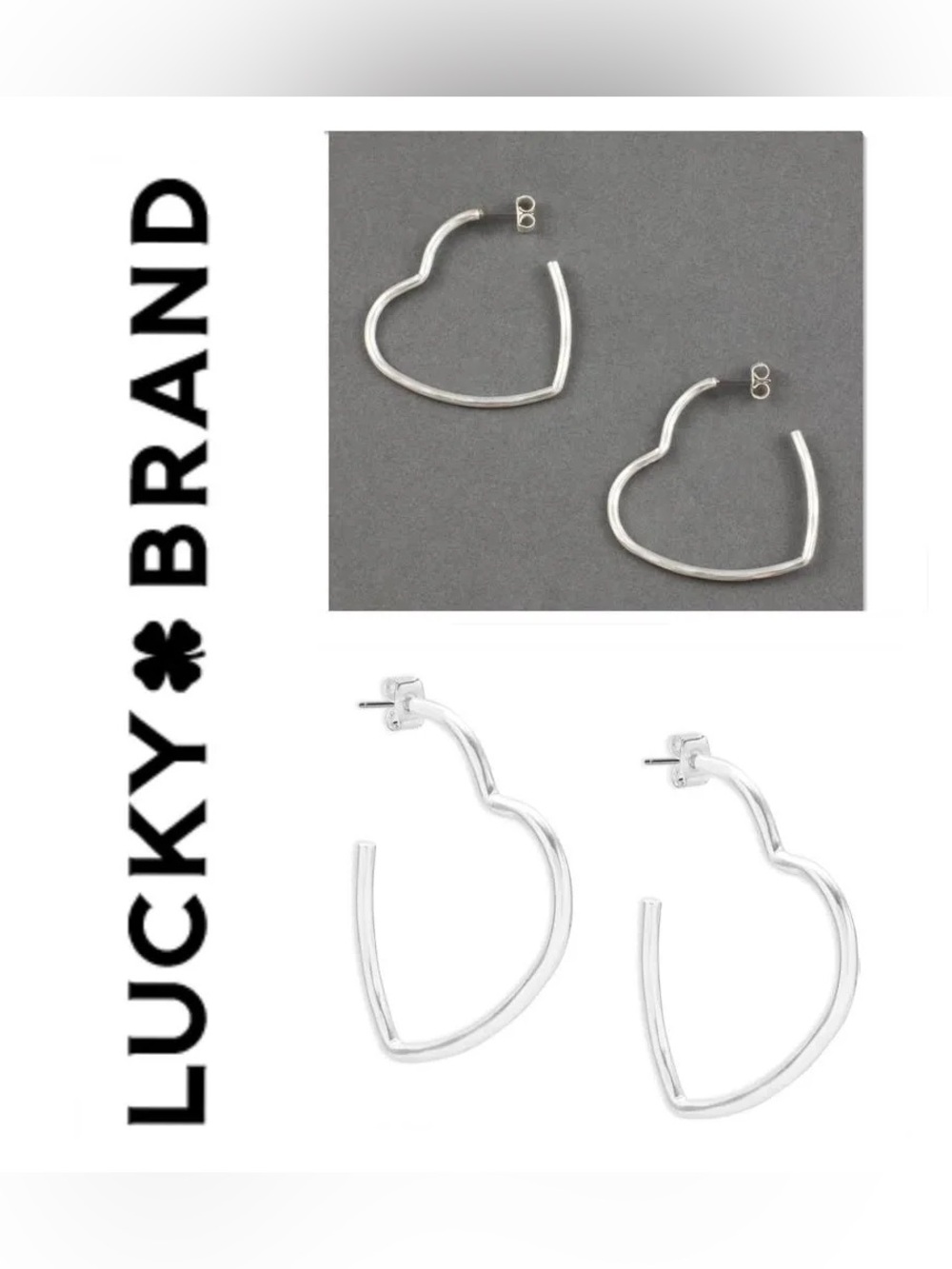 🌟🌟 Lucky Brand Heart Hoop - Silver